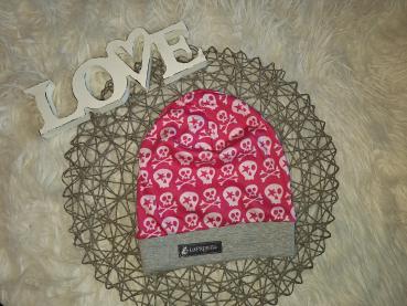 Beanie Kopfumfang 53-55cm "Skulls rosa"